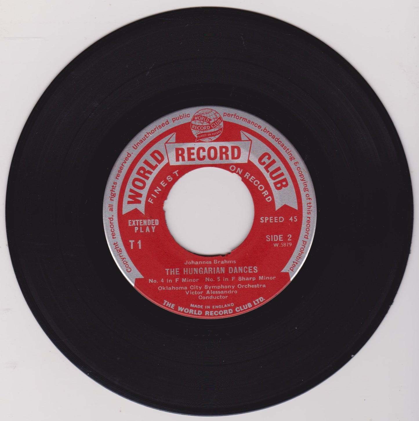 Brahms, Oklahoma City Symphony Orchestra – Hungarian Dances Nos 1,2,3,4,5 & 7 7" vinyl EP VG/- jukebox