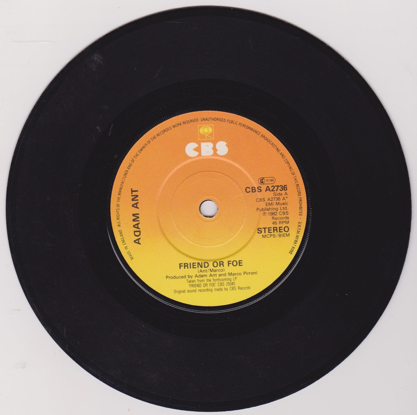 Adam Ant – Friend Or Foe (CBS 1982) 7" vinyl P/S single VG/VG