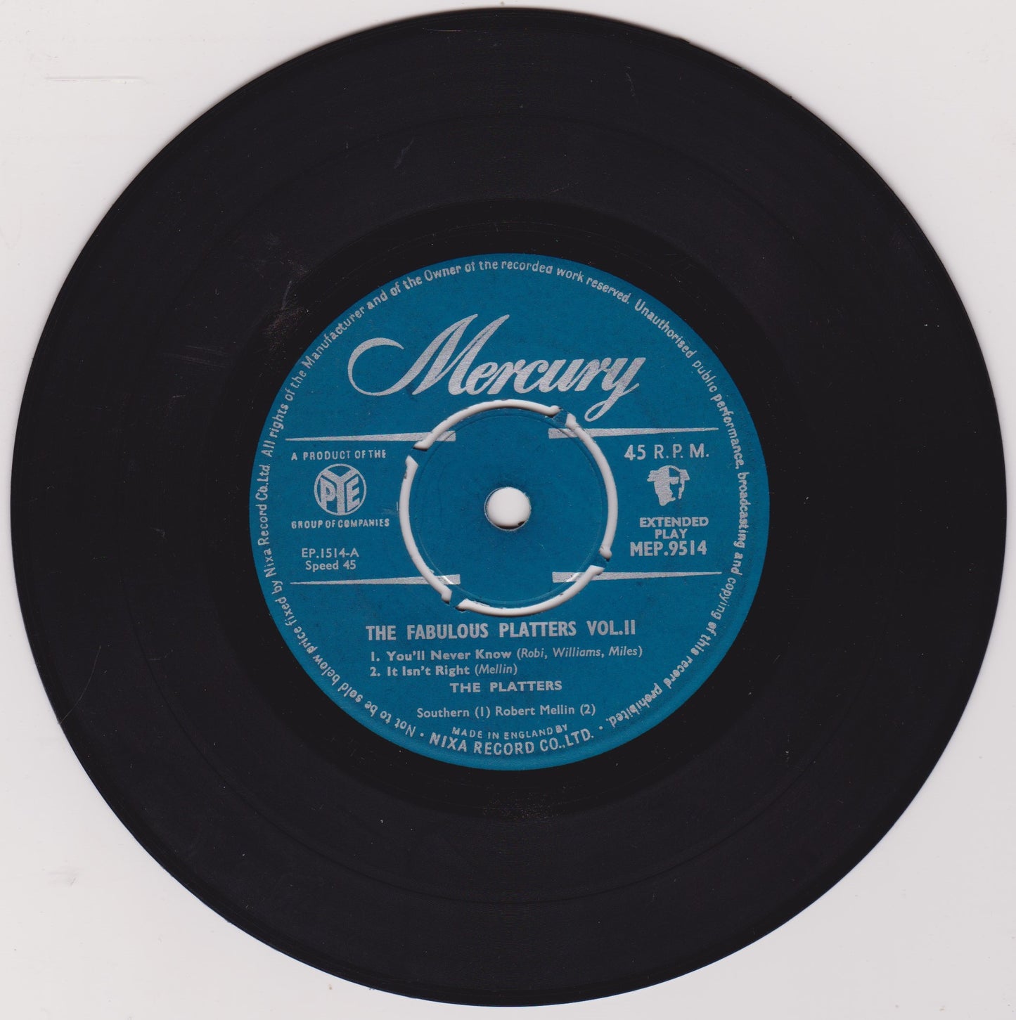 The Platters – The Fabulous Platters Volume Two (Mercury 1956) 7" vinyl EP VG/-