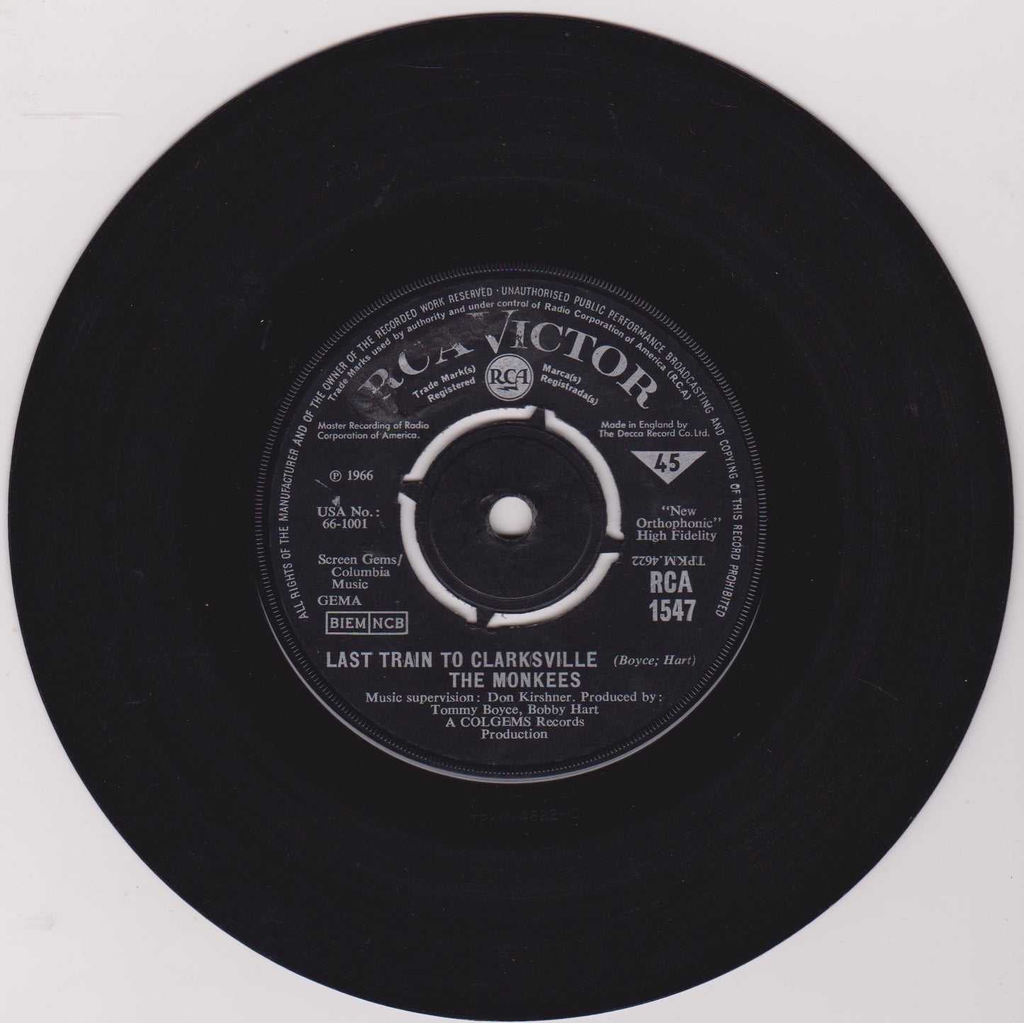 The Monkees – Last Train To Clarksville (RCA 1966) 7" vinyl single VG/-
