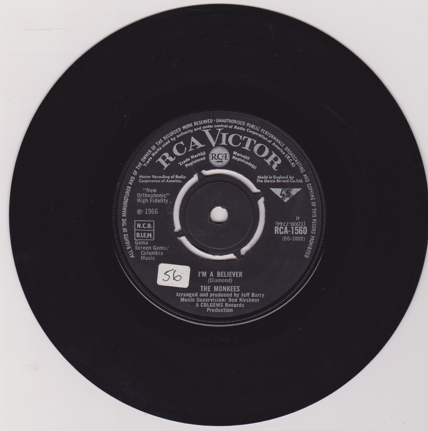 The Monkees – I'm A Believer (RCA 1966) 7" vinyl single VG/-