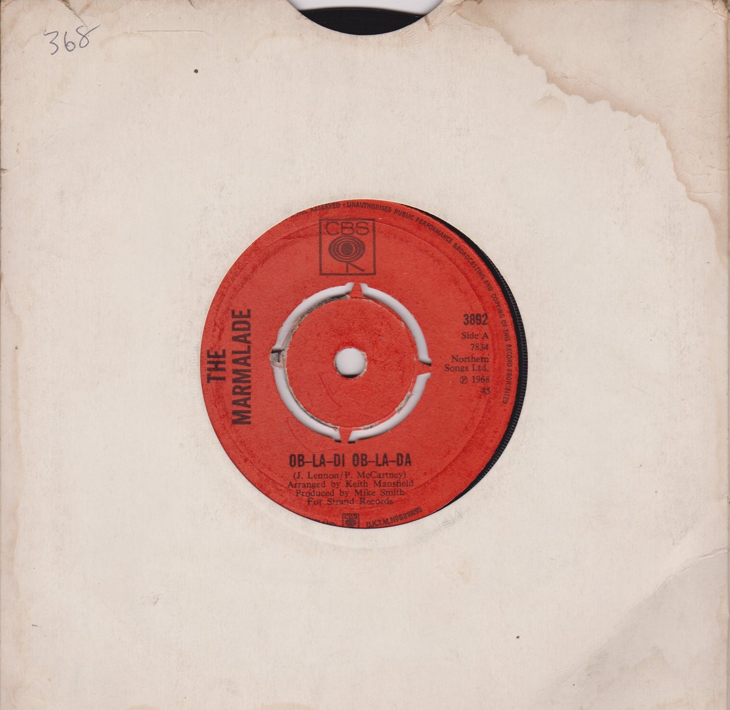 The Marmalade – Ob-La-Di Ob-La-Da (CBS 1968) 7" vinyl single G+/-