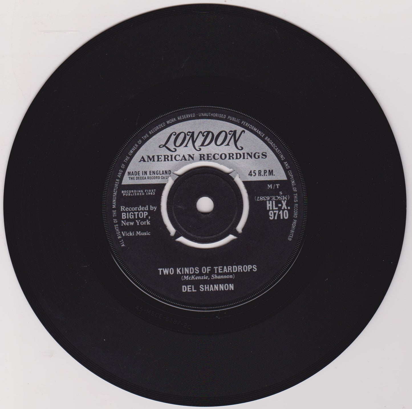 Del Shannon - Two Kinds Of Teardrops (London 1963) 7" vinyl single VG/-