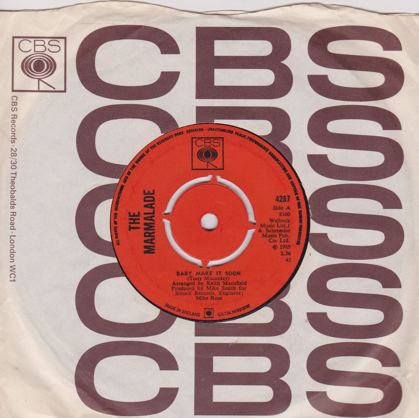The Marmalade – Baby Make It Soon (CBS 1969) 7" vinyl single VG/VG