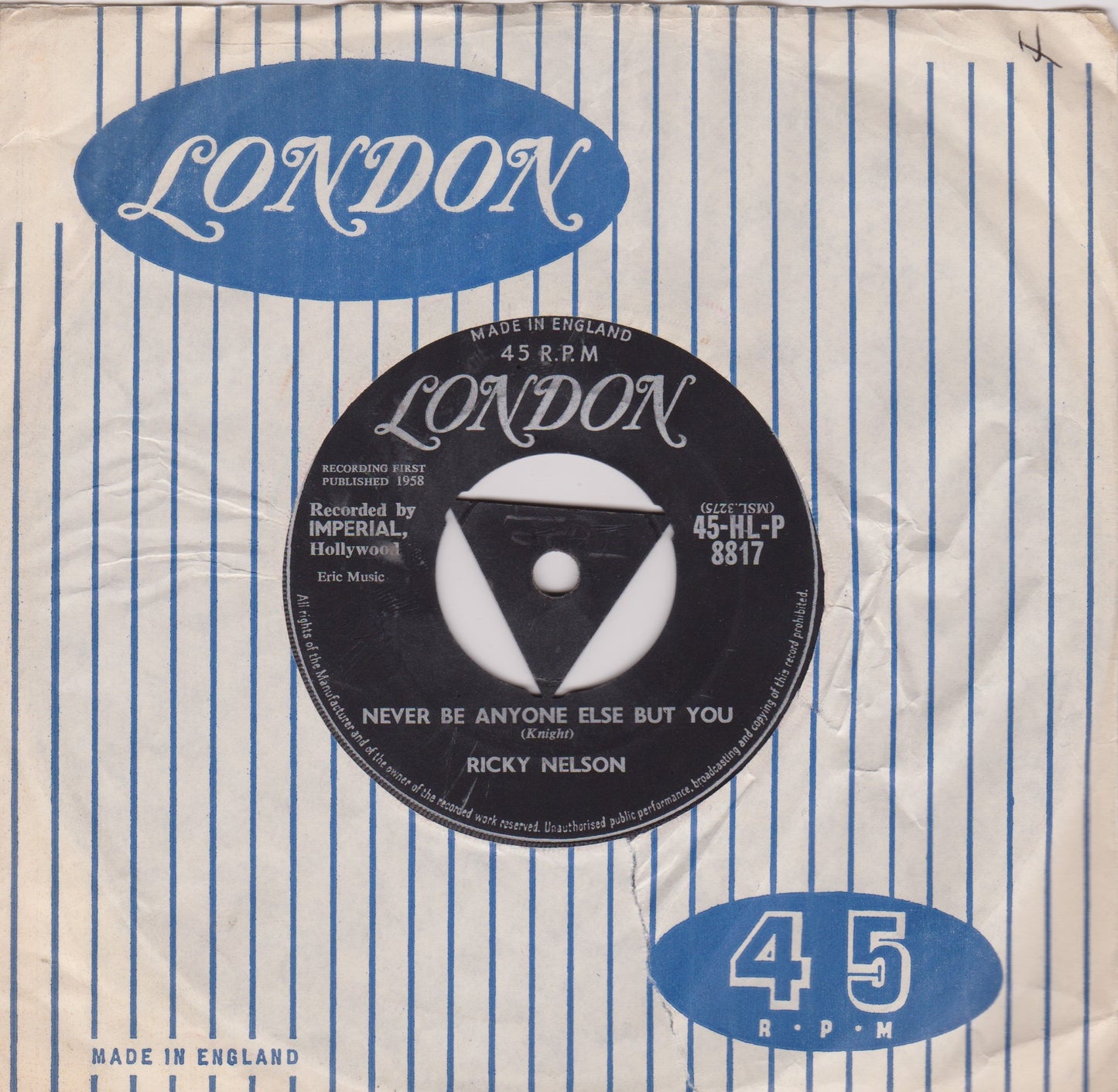 Ricky Nelson – It's Late (London 1959) 7" vinyl single VG/-