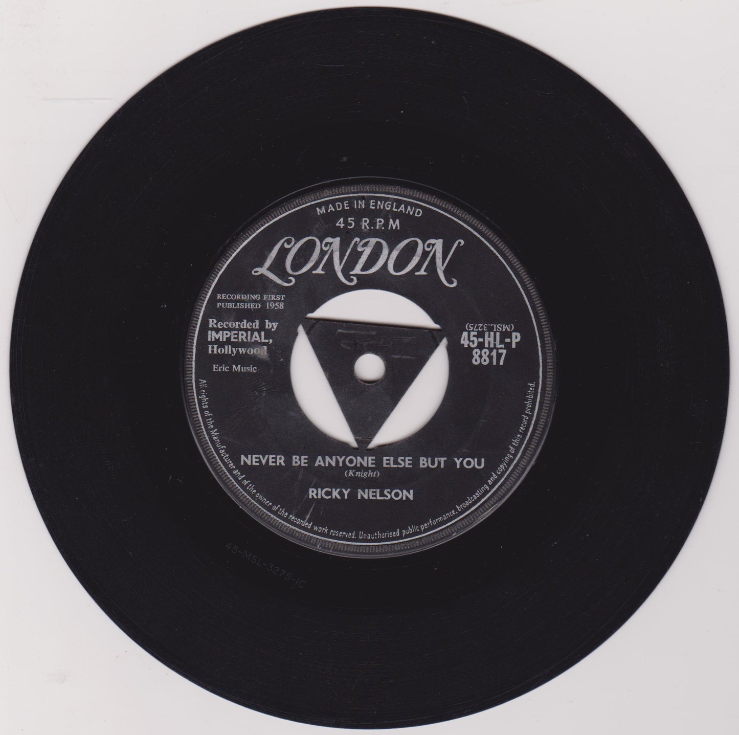 Ricky Nelson – It's Late (London 1959) 7" vinyl single VG/-