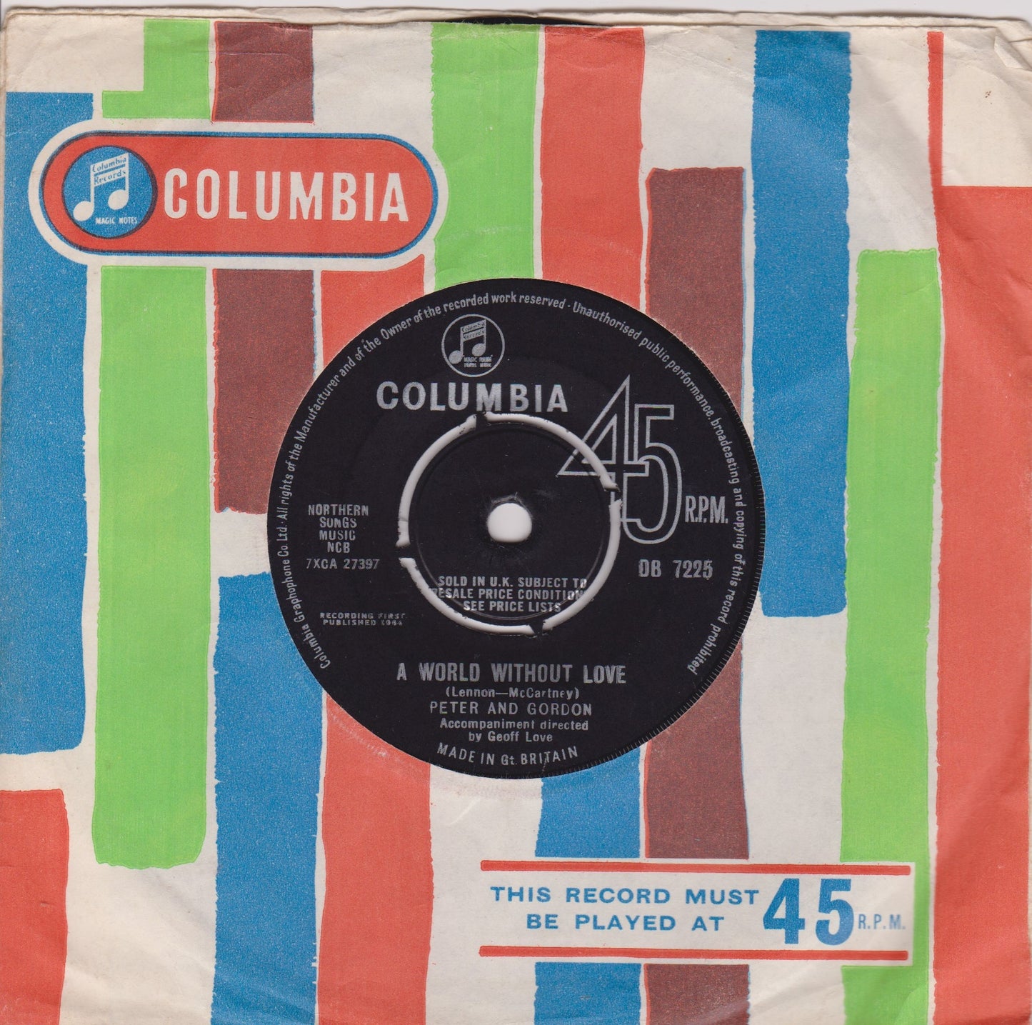 Peter And Gordon – A World Without Love (Columbia 1964) 7" vinyl single VG/G+