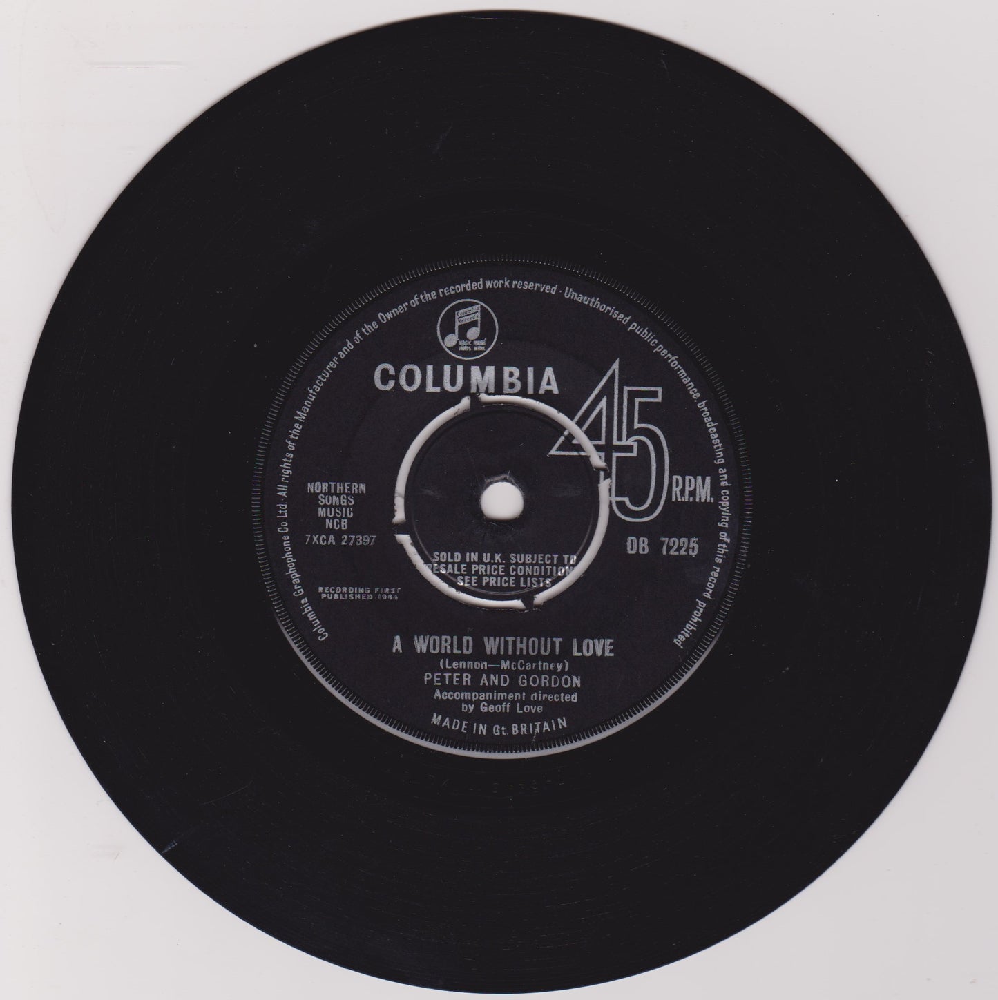 Peter And Gordon – A World Without Love (Columbia 1964) 7" vinyl single VG/G+