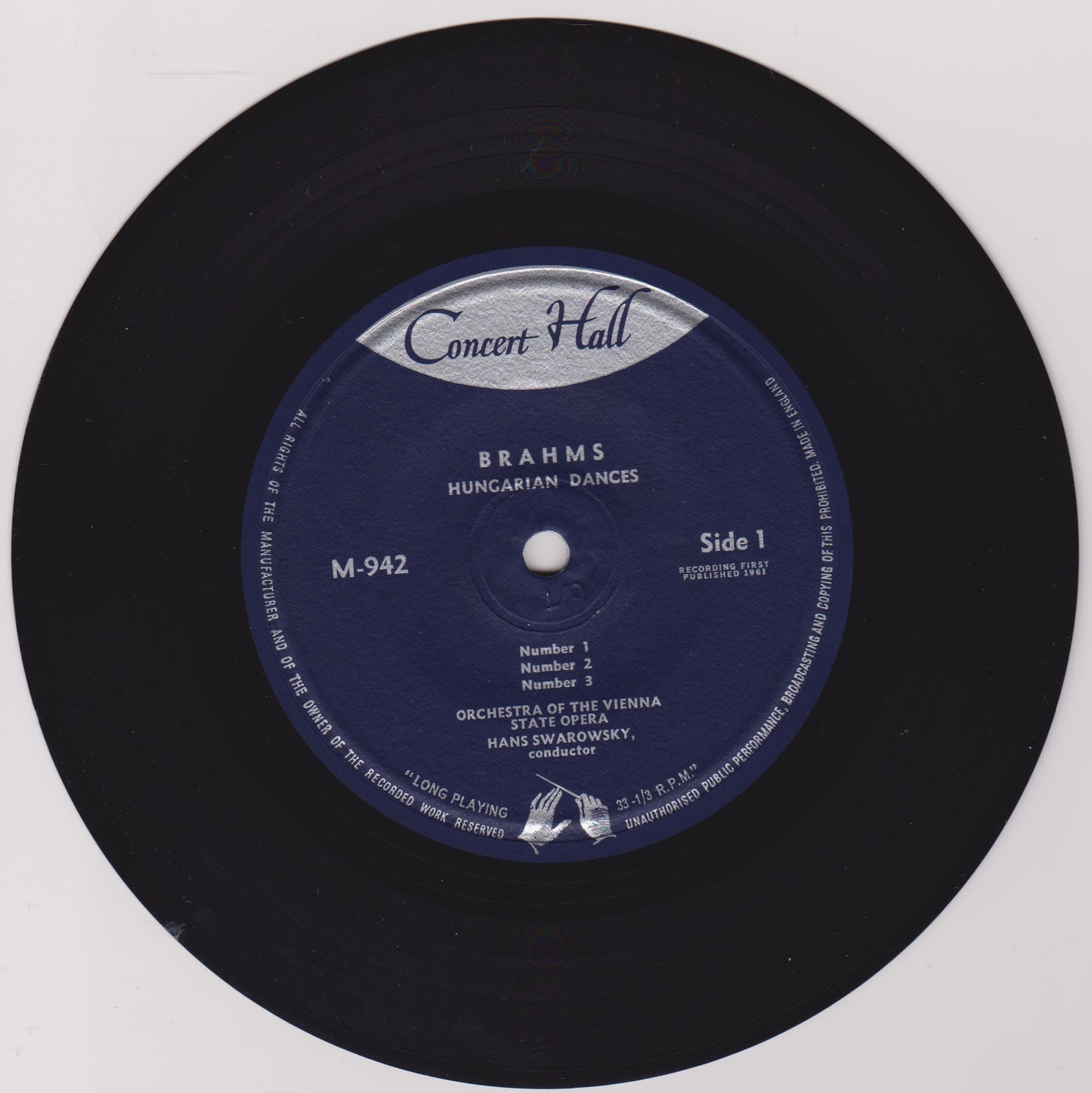 Brahms, Vienna State Opera Orchestra – Hungarian Dances Nos 1, 2, 3, 5 & 6 7" vinyl EP VG/VG