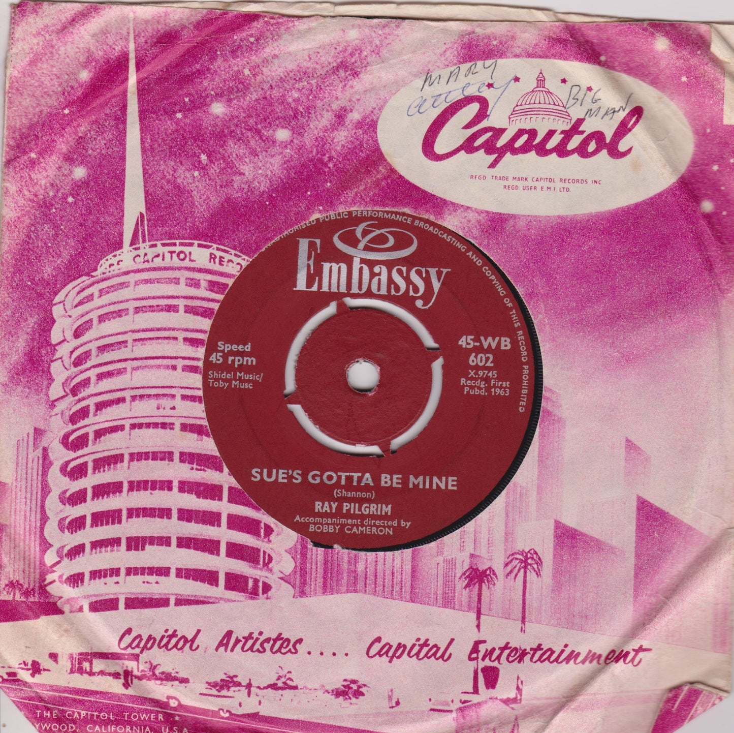 Ray Pilgrim - You Were Made For Me / Sue's Gotta Be Mine 7" vinyl single VG/-
