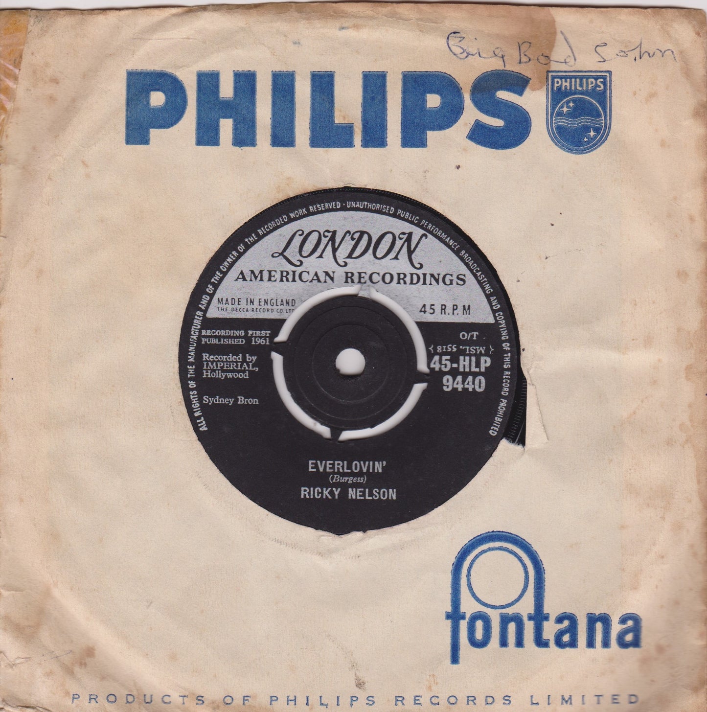 Ricky Nelson – Everlovin' (London 1961) 7" vinyl single VG/-
