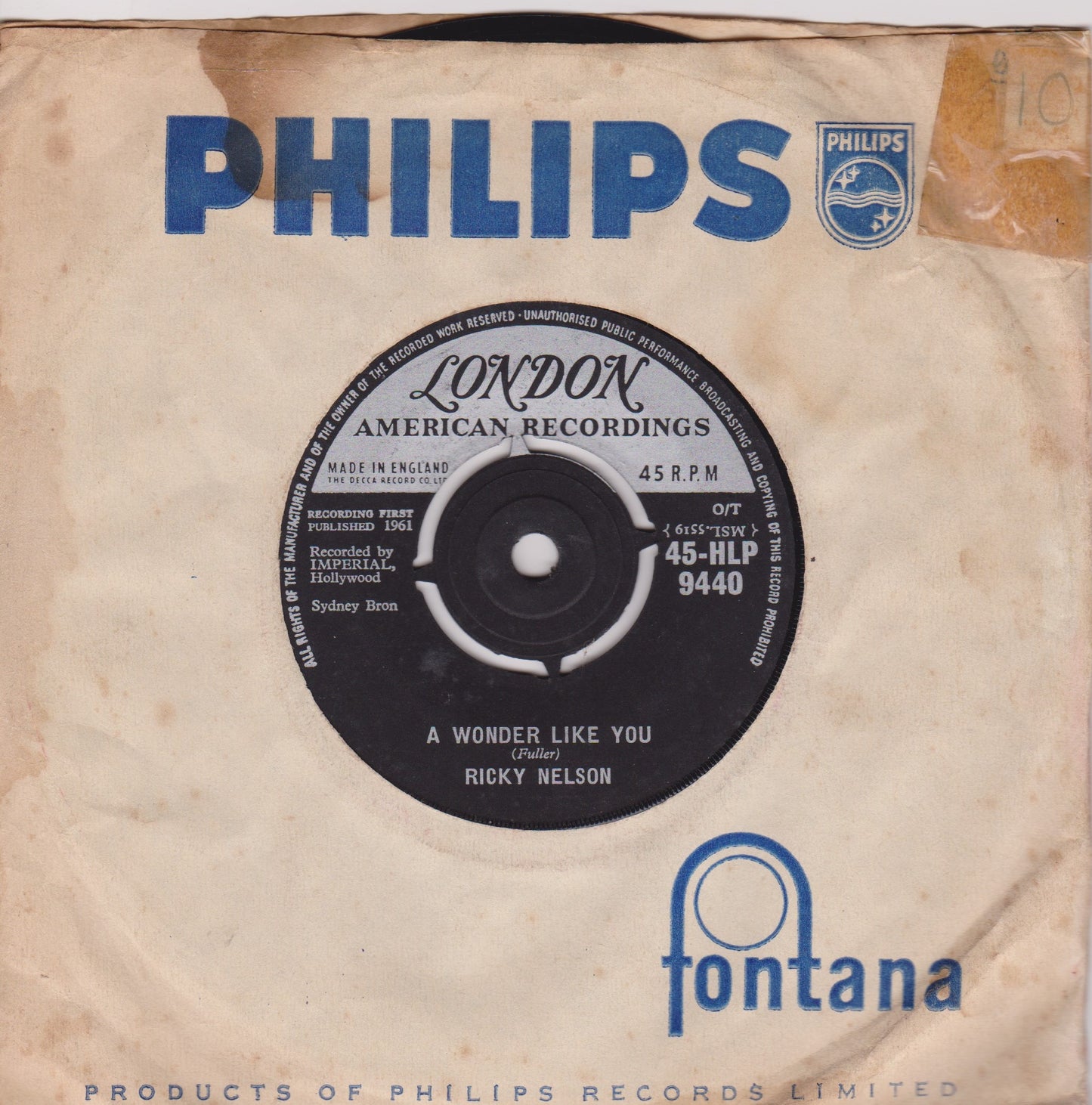 Ricky Nelson – Everlovin' (London 1961) 7" vinyl single VG/-