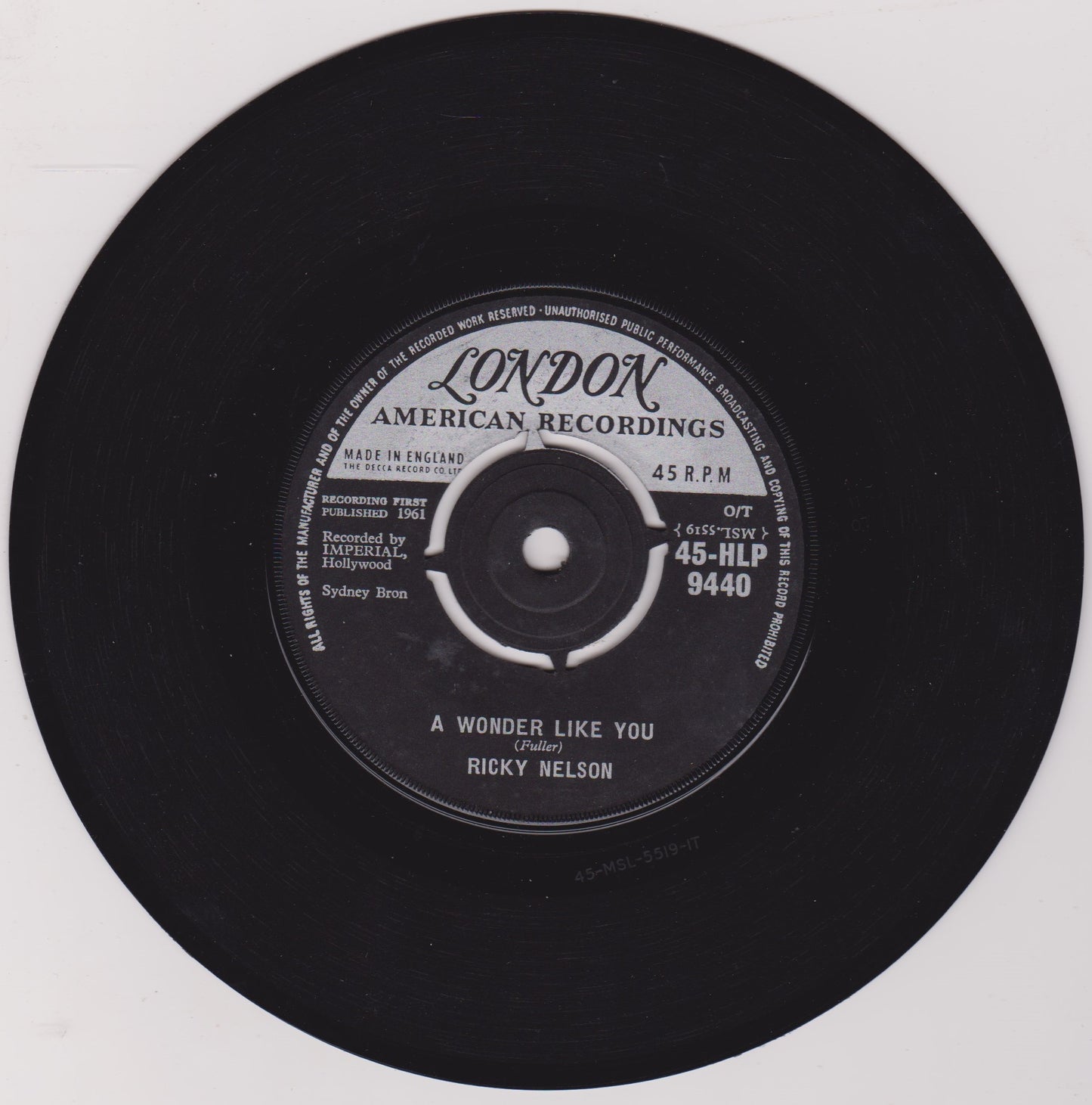 Ricky Nelson – Everlovin' (London 1961) 7" vinyl single VG/-