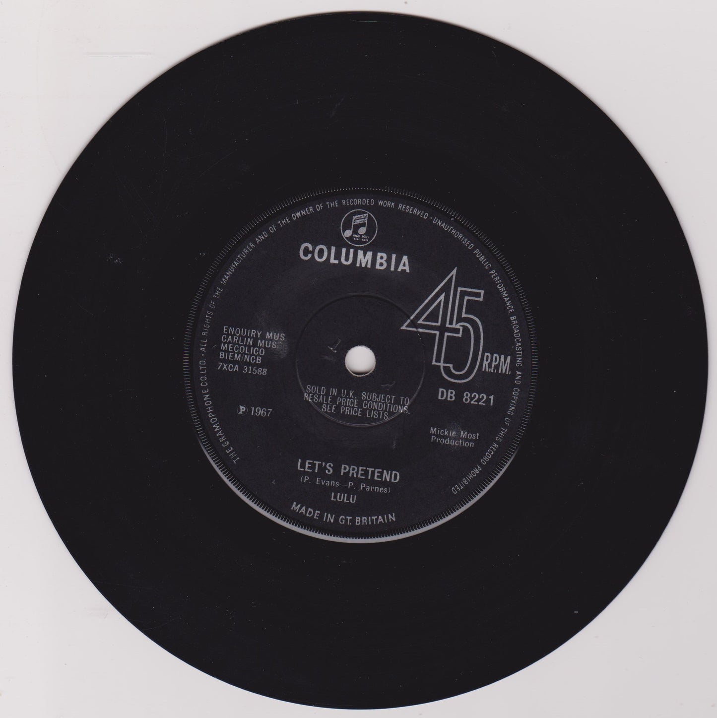 Lulu - Let's Pretend (Columbia 1967) 7" vinyl single VG/VG