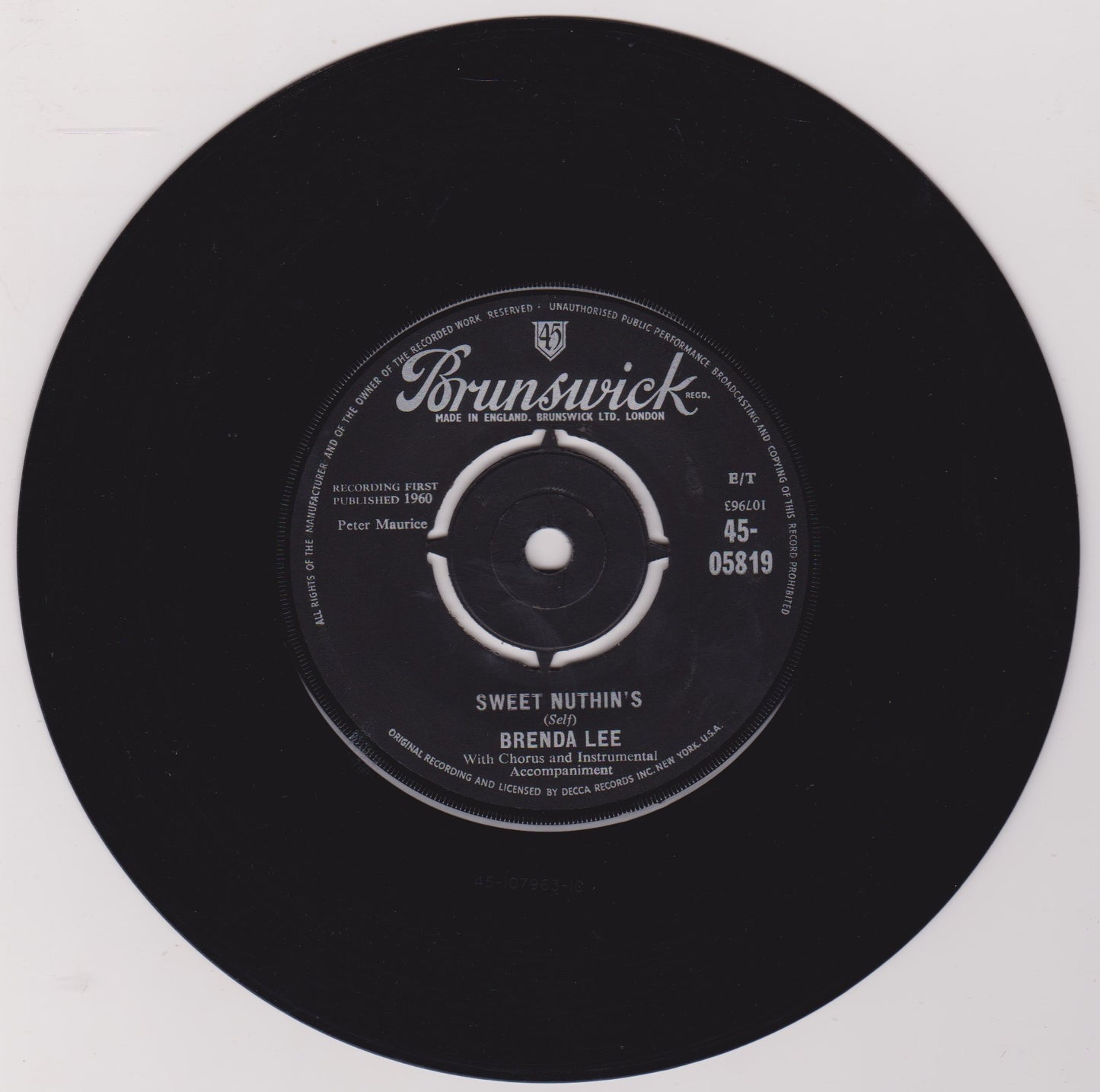 Brenda Lee – Sweet Nuthin's (Brunswick 1960) 7" vinyl single VG/G+