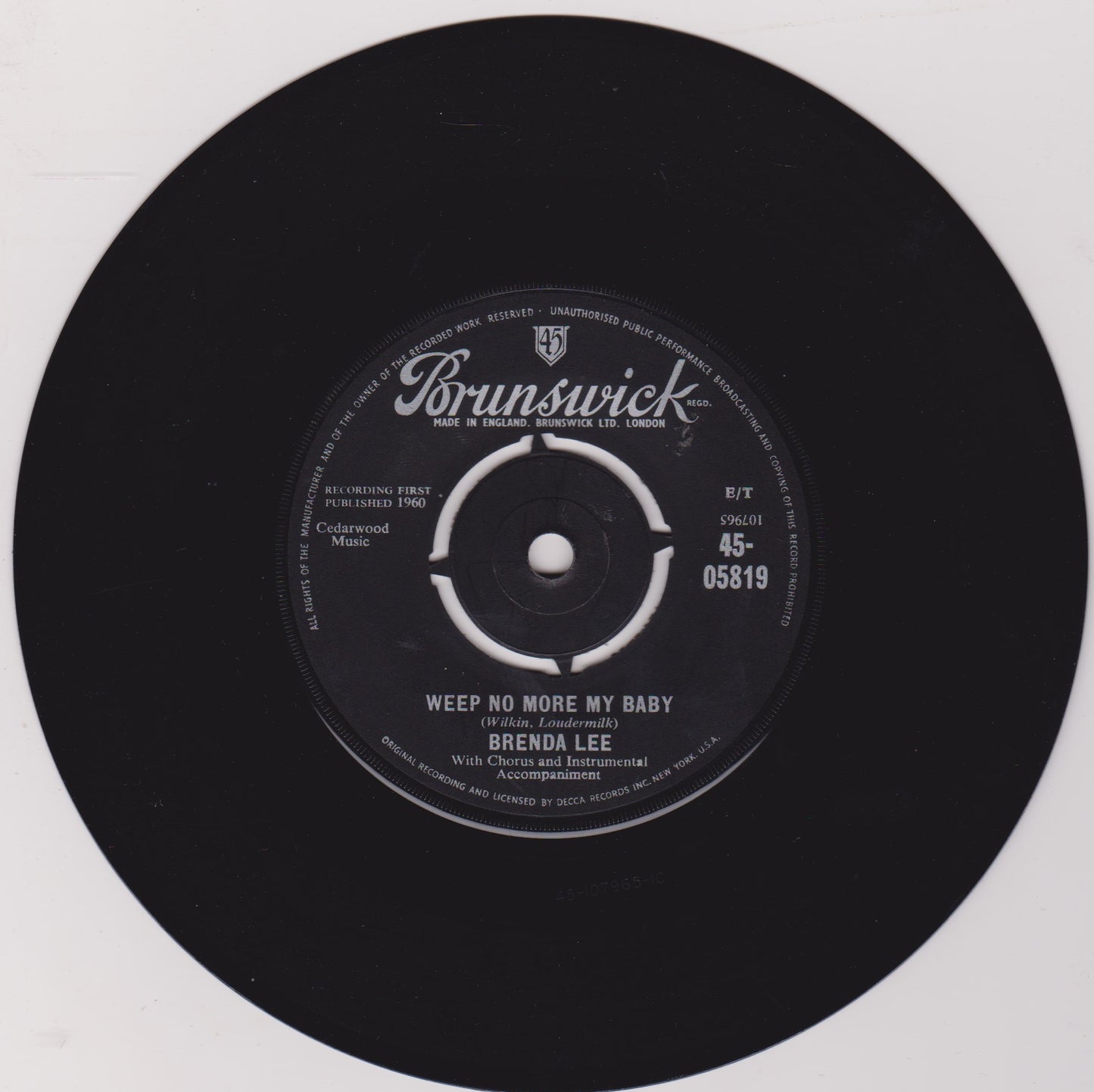 Brenda Lee – Sweet Nuthin's (Brunswick 1960) 7" vinyl single VG/G+