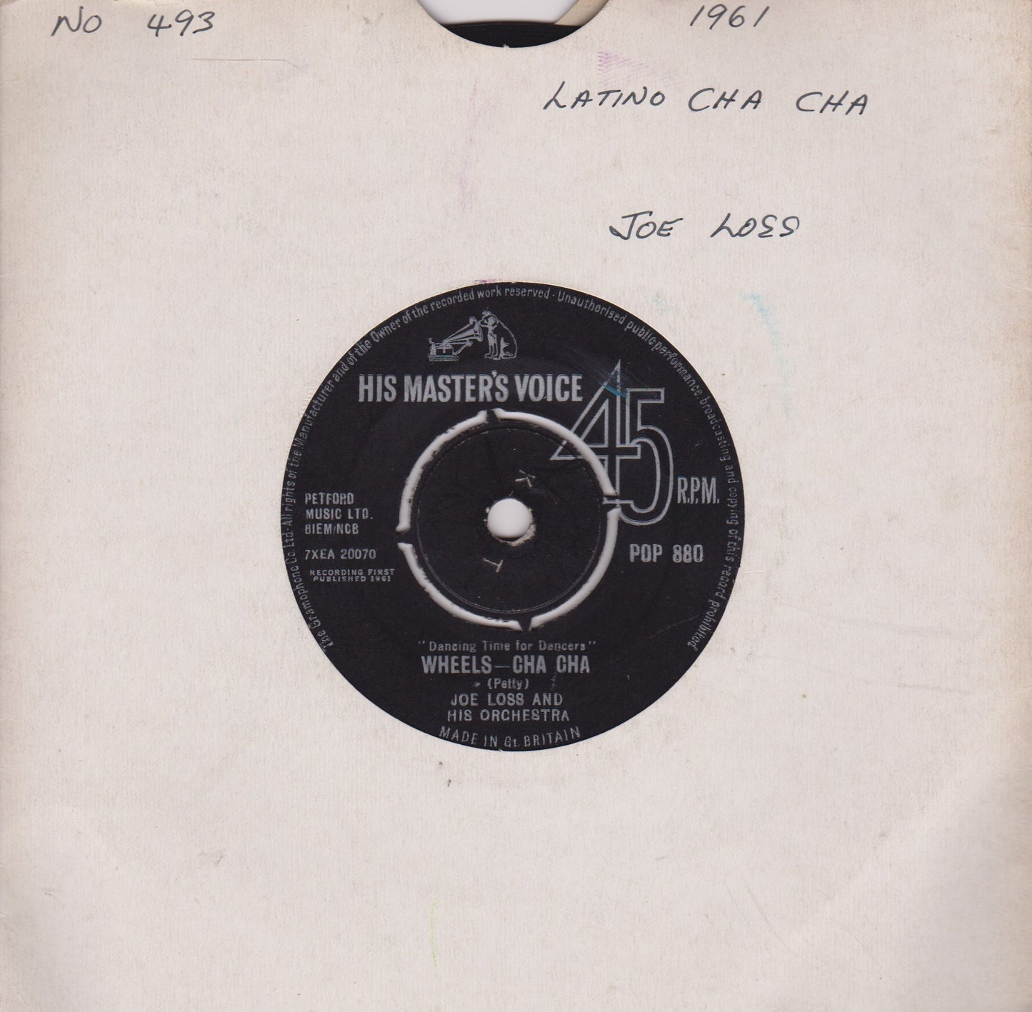 Joe Loss & His Orchestra – Wheels - Cha Cha (HMV) 7" vinyl single VG/-