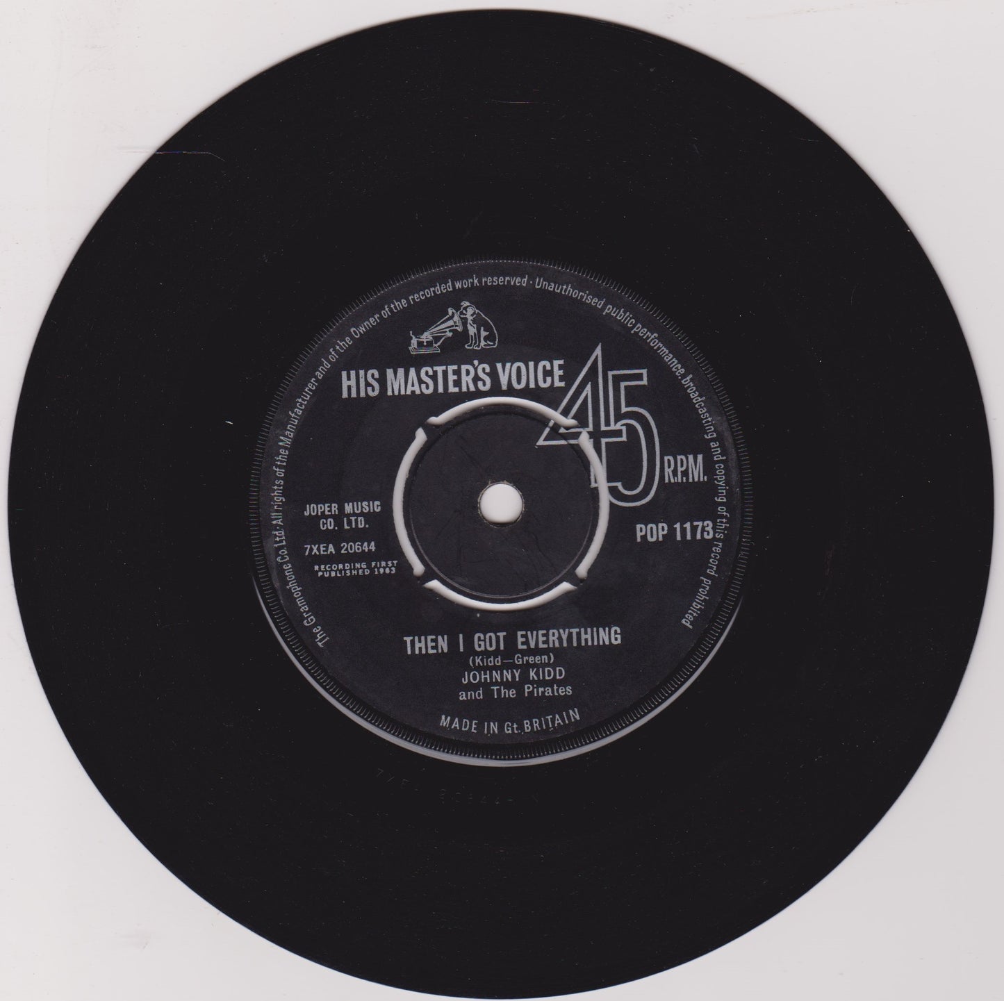 Johnny Kidd And The Pirates – I'll Never Get Over You (HMV 1963) 7" vinyl single VG/-