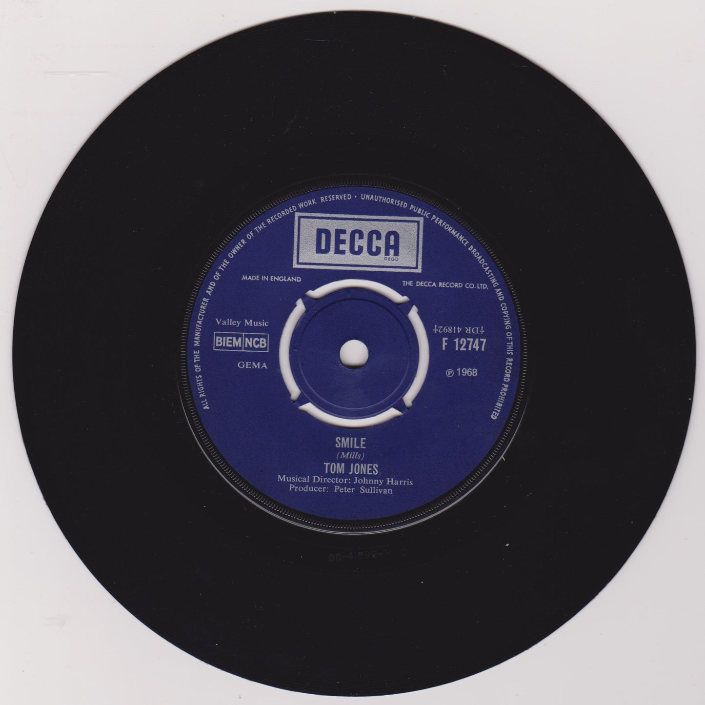 Tom Jones – Delilah (Decca, 1968) 7" vinyl single VG/VG