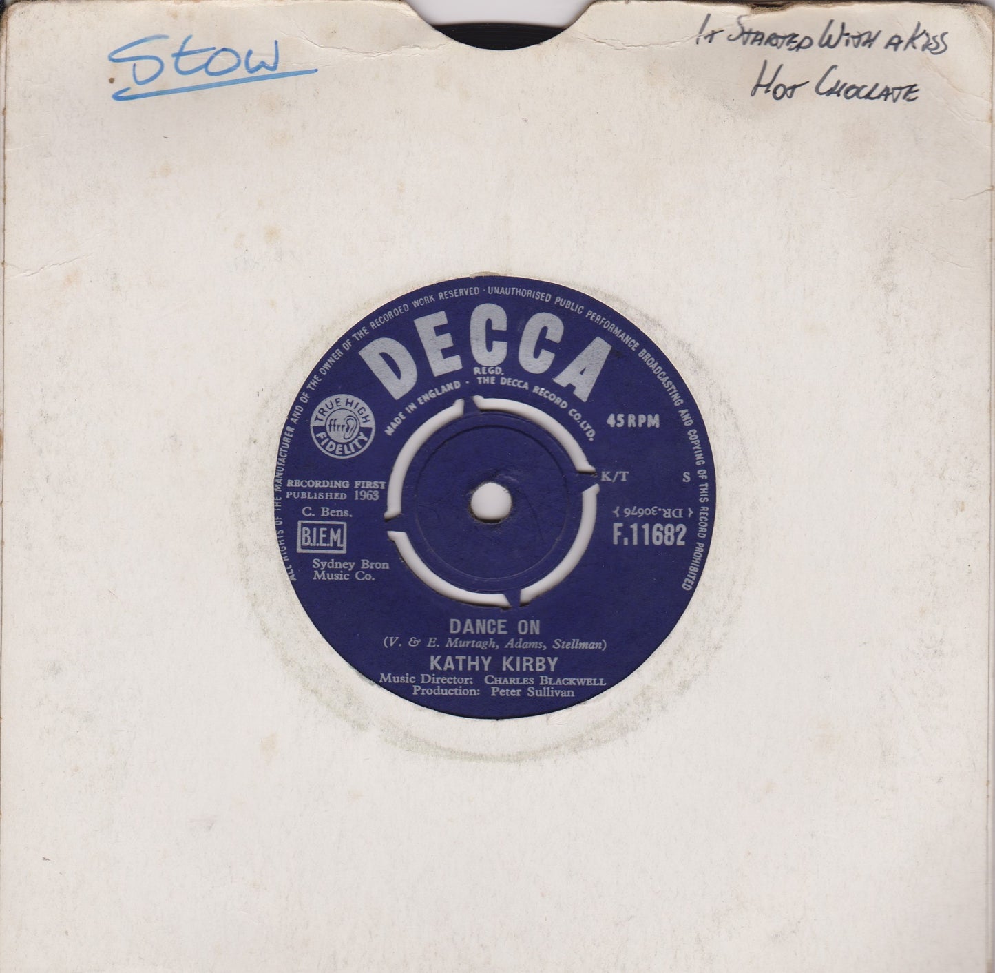 Kathy Kirby – Dance On (Decca 1963) 7" vinyl single G+/-