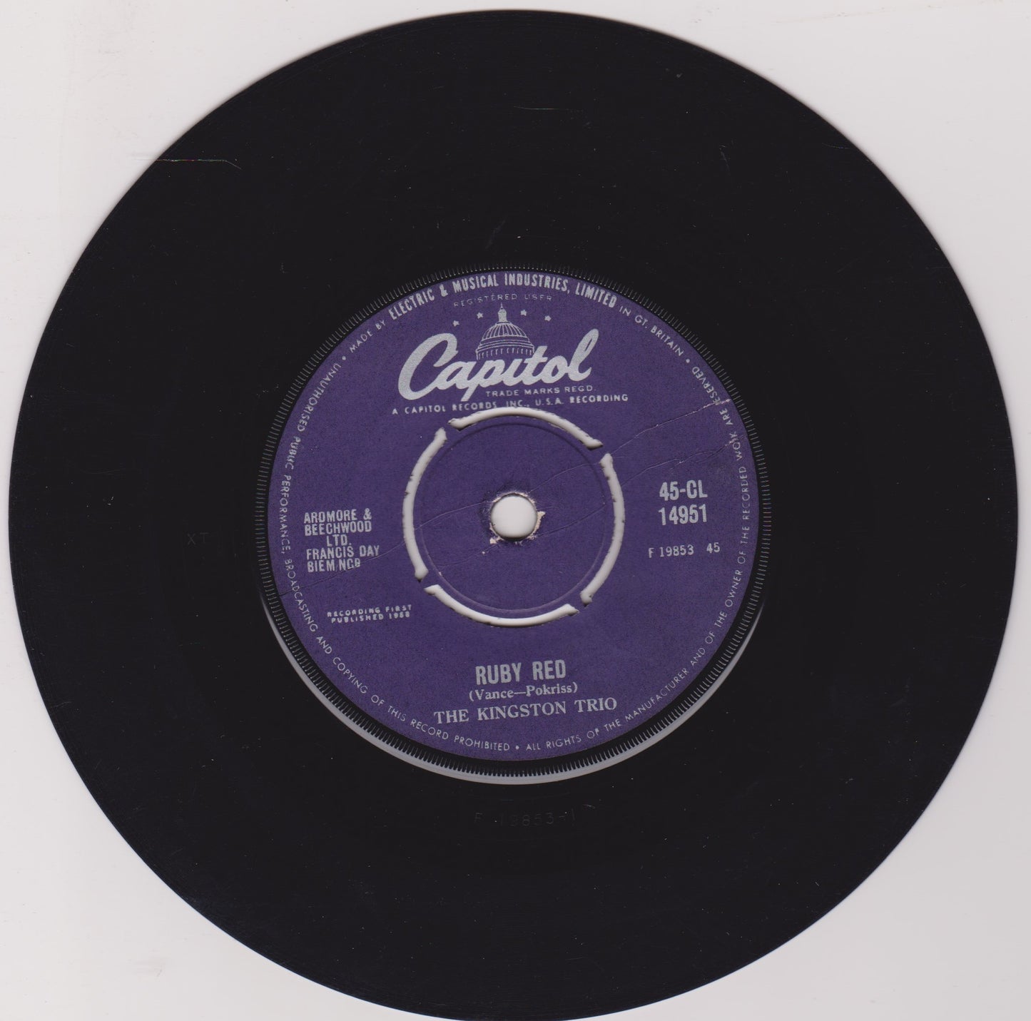 The Kingston Trio – Tom Dooley (Capitol 1959) 7" vinyl single VG/-