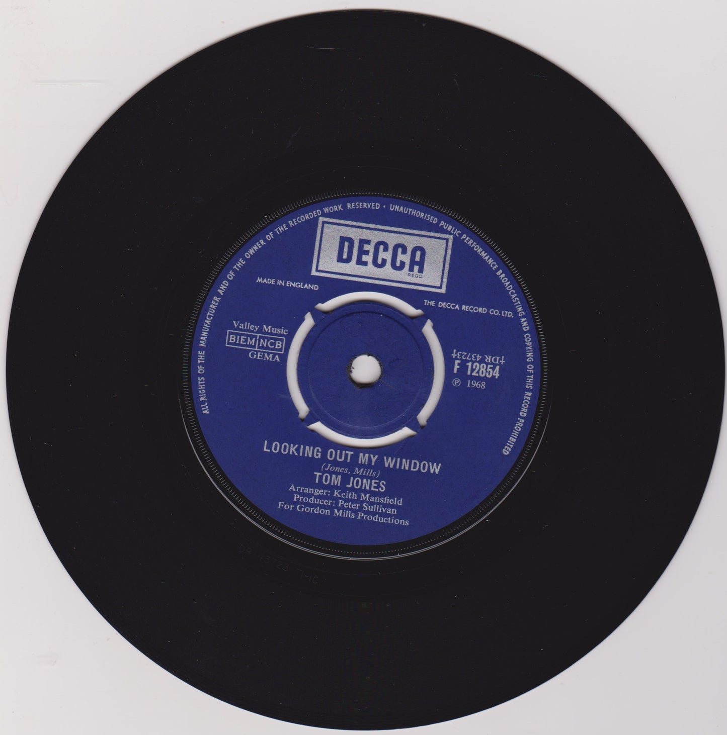 Tom Jones – A Minute Of Your Time (Decca, 1968) 7" vinyl single VG/-