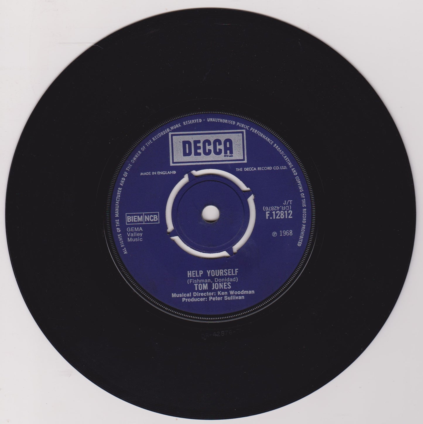 Tom Jones – Help Yourself (Decca, 1968) 7" vinyl single VG/G