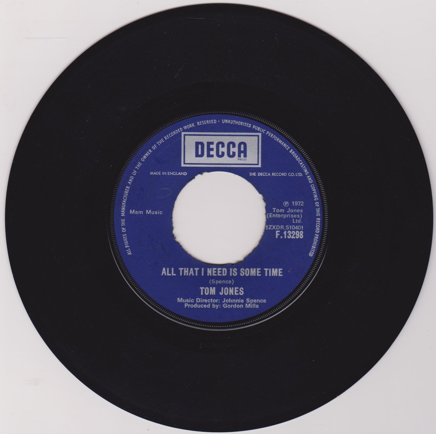 Tom Jones – The Young New Mexican Puppeteer (Decca, 1972) 7" vinyl single VG/- jukebox
