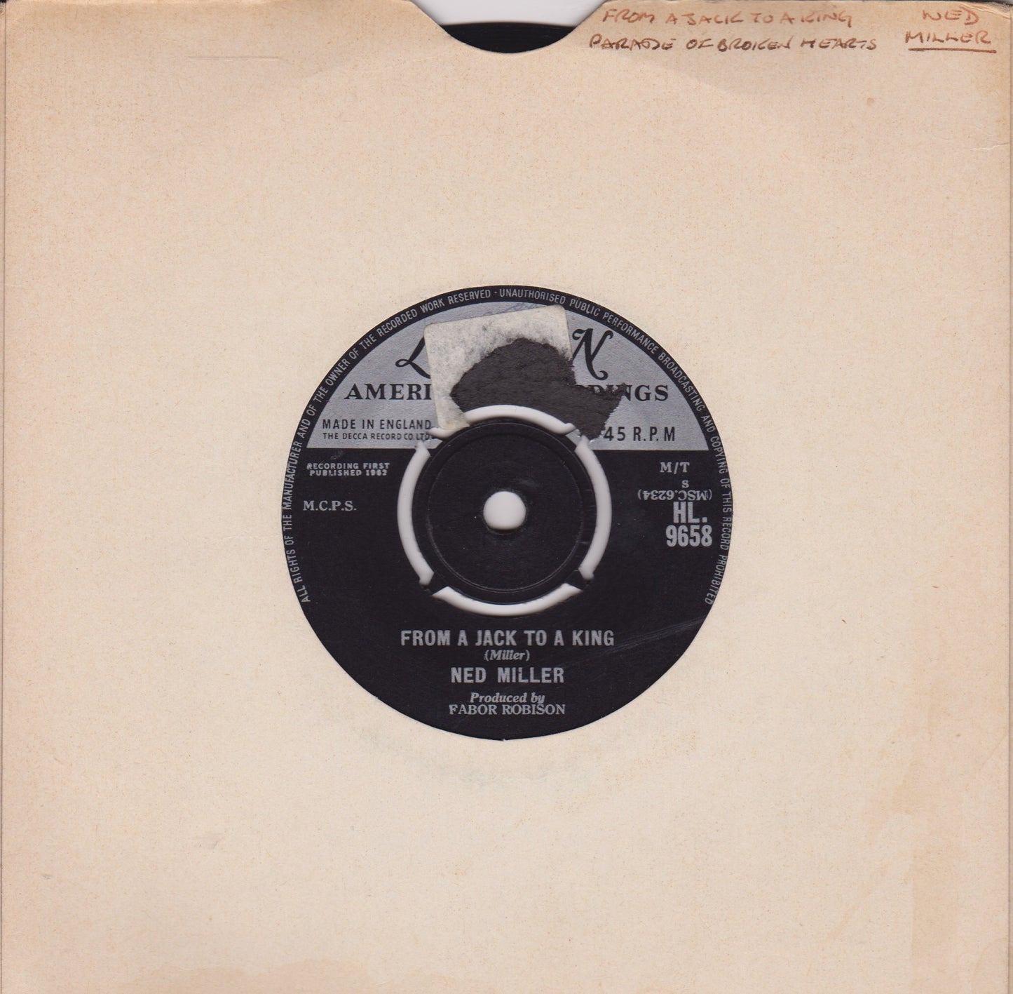 Ned Miller – From A Jack To A King (London 1963) 7" vinyl single G+/-