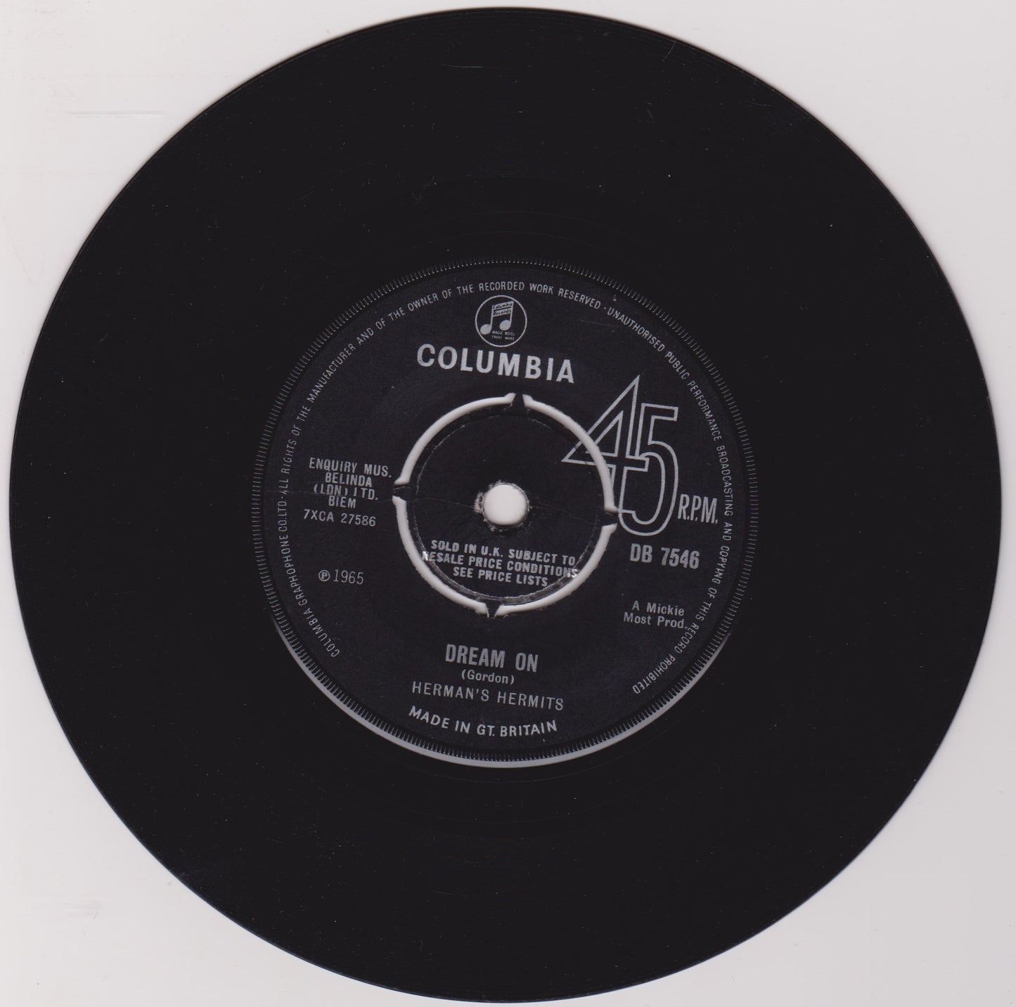 Herman's Hermits - Wonderful World (Columbia 1965) 7" vinyl single G+/-