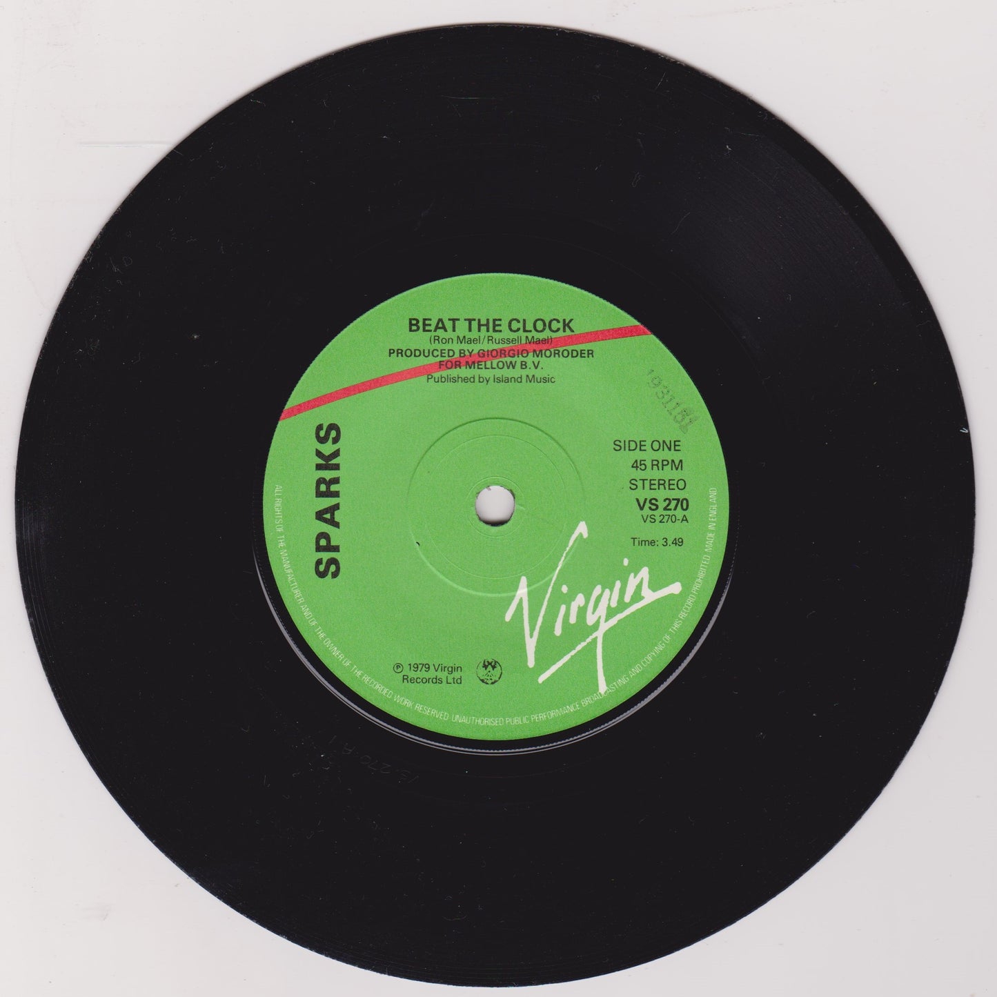 Sparks – Beat The Clock (Virgin 1979) 7" vinyl P/S single VG/VG