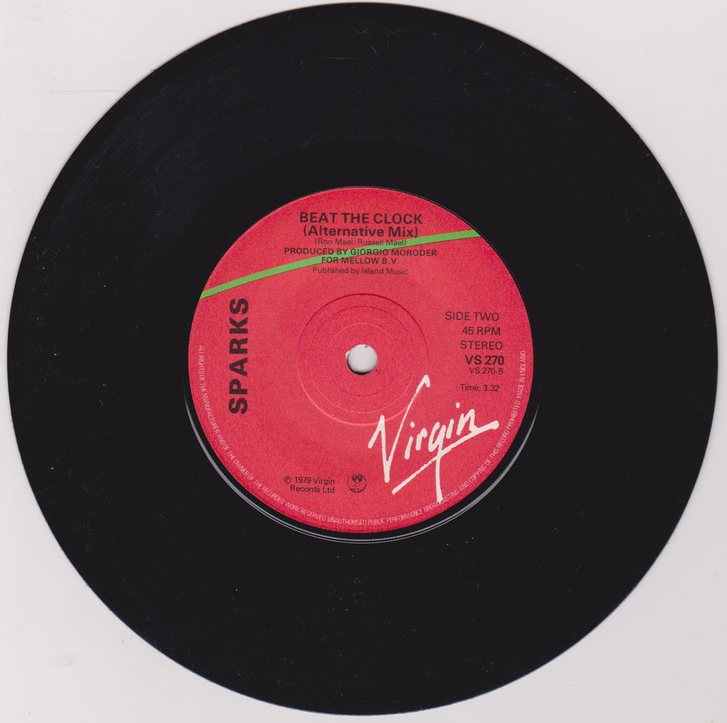 Sparks – Beat The Clock (Virgin 1979) 7" vinyl P/S single VG/VG