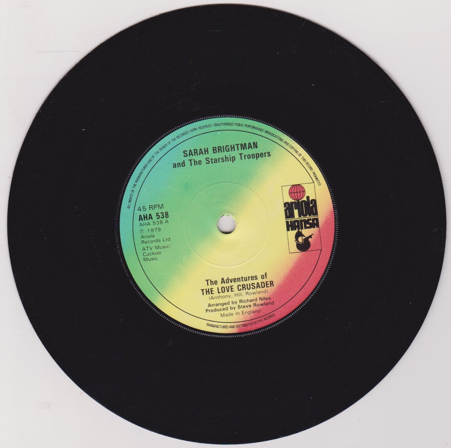 Sarah Brightman And The Starship Troopers – The Adventures Of The Love Crusader 7" vinyl single VG/-