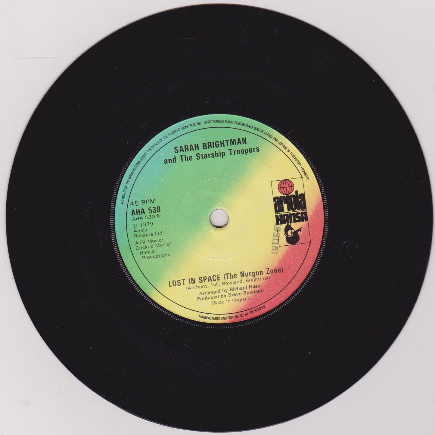 Sarah Brightman And The Starship Troopers – The Adventures Of The Love Crusader 7" vinyl single VG/-