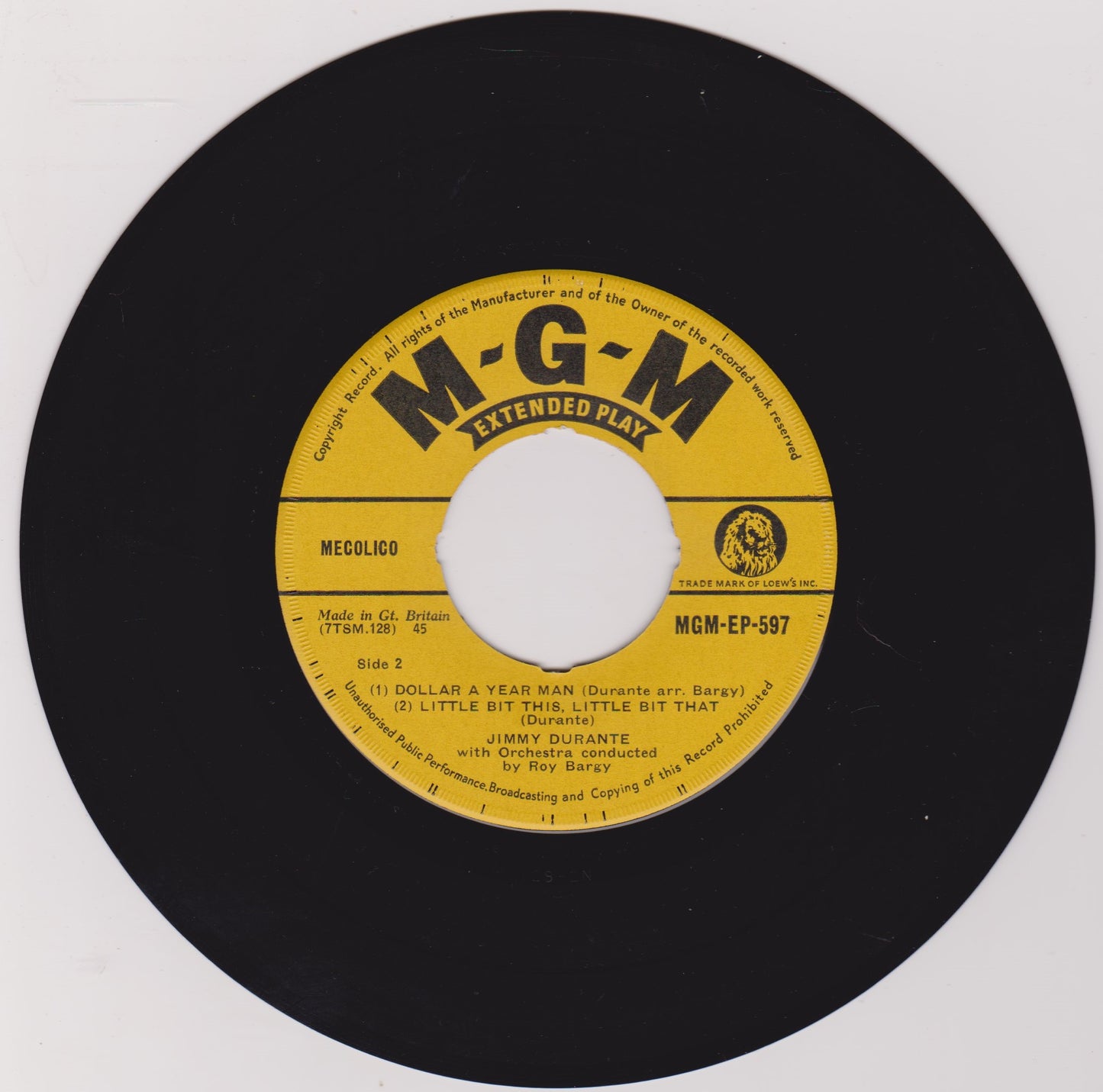 Jimmy Durante – Schnozzles (MGM 1957) 7" vinyl P/S EP VG/VG jukebox