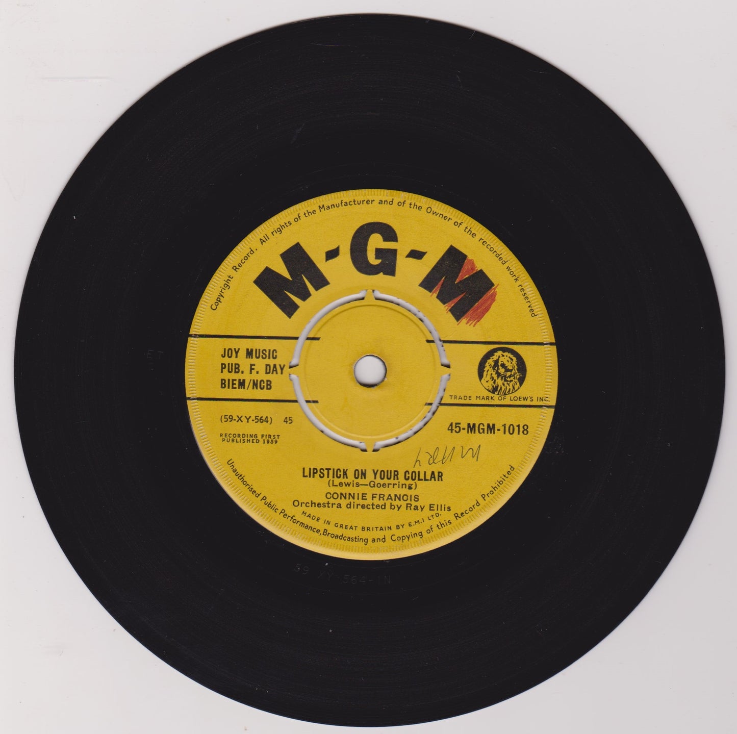 Connie Francis – Lipstick On Your Collar (MGM 1959) 7" vinyl single VG/-