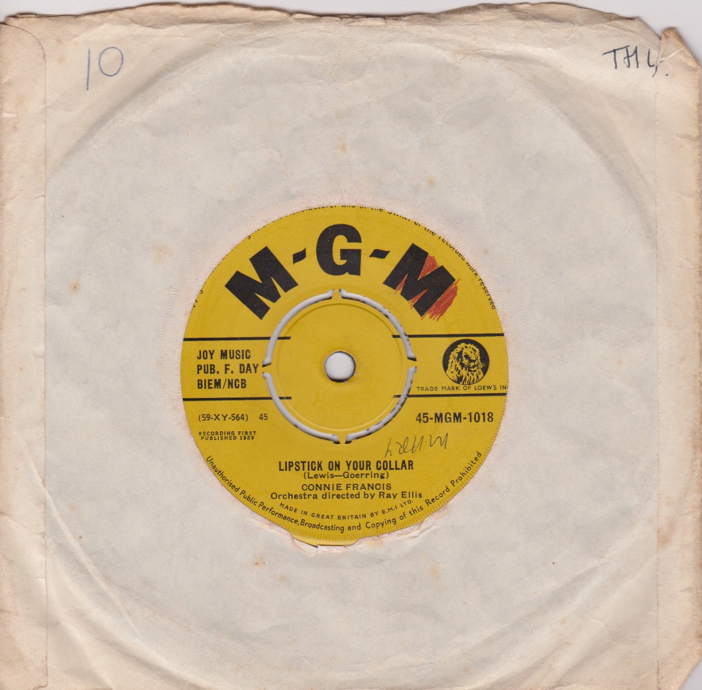 Connie Francis – Lipstick On Your Collar (MGM 1959) 7" vinyl single VG/-