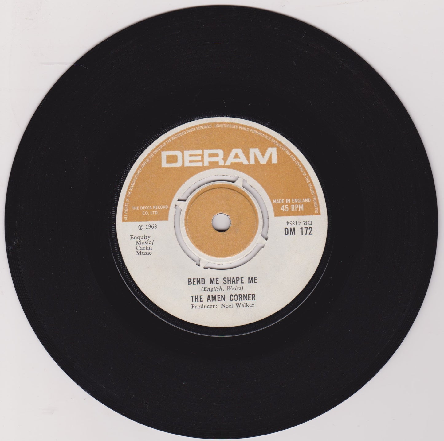 The Amen Corner – Bend Me Shape Me (Deram 1968) 7" vinyl single VG/-