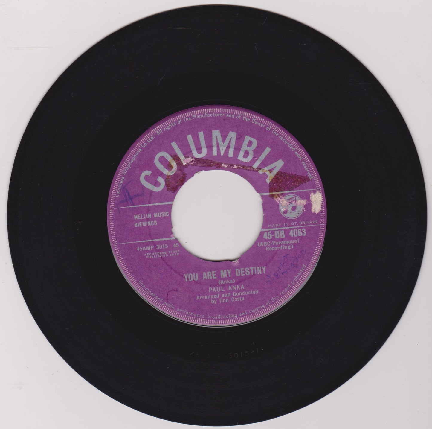 Paul Anka – You Are My Destiny (Columbia 1958) 7" vinyl single VG/- jukebox
