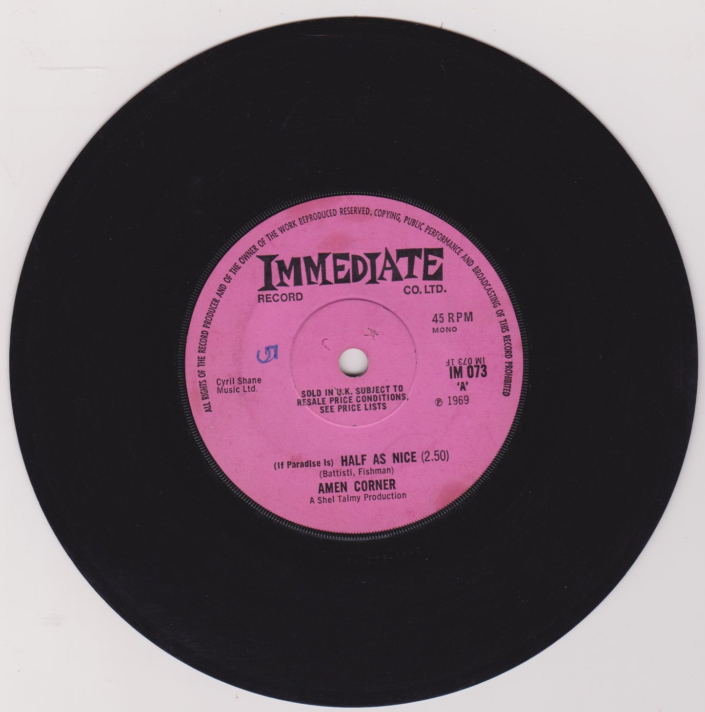 The Amen Corner – (If Paradise Is) Half As Nice (Immediate 1969) 7" vinyl single G+/-
