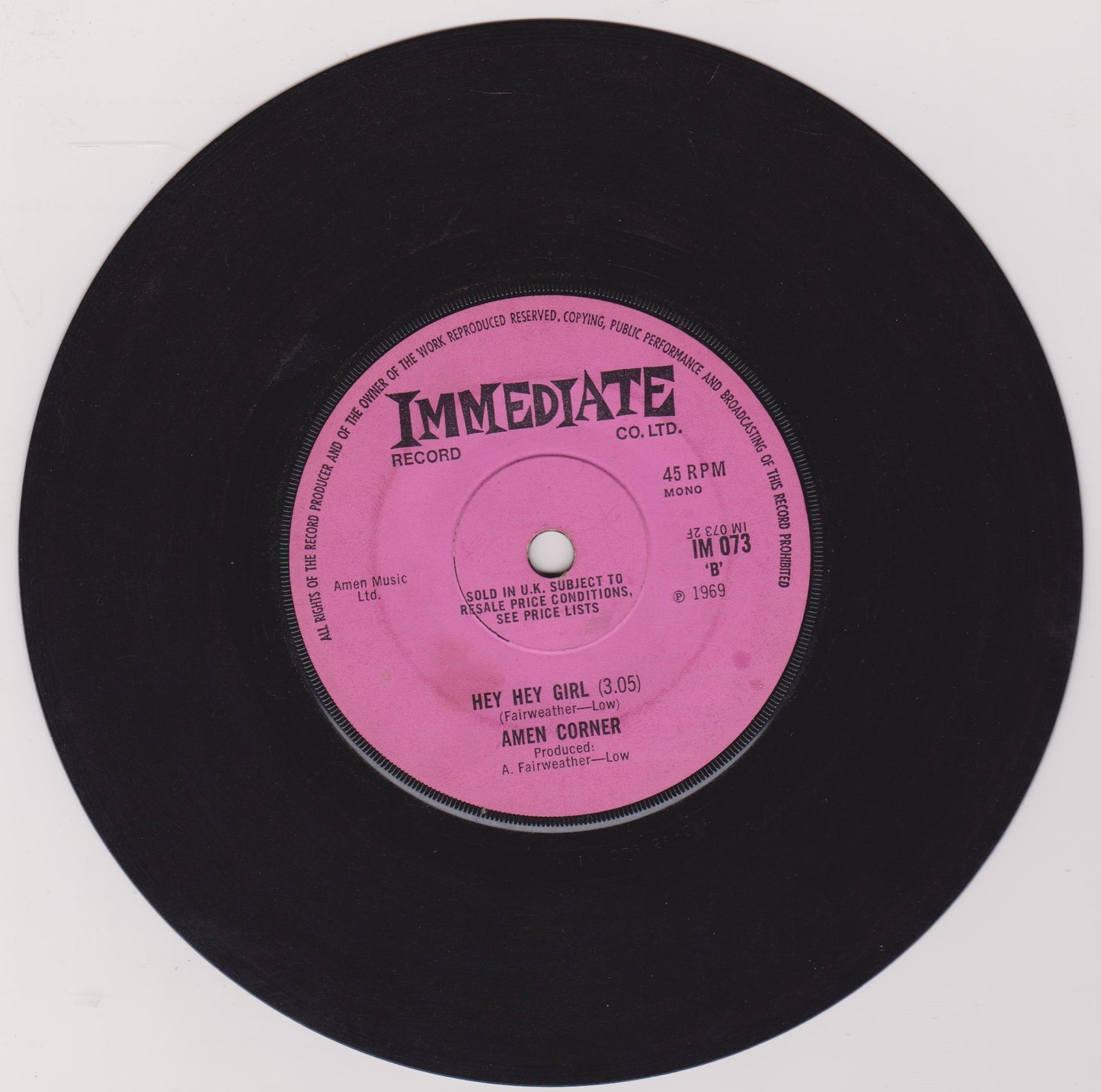 The Amen Corner – (If Paradise Is) Half As Nice (Immediate 1969) 7" vinyl single G+/-