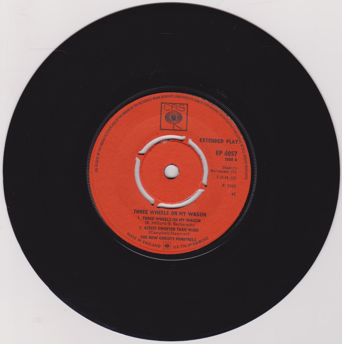 The New Christy Minstrels – Three Wheels On My Wagon (CBS 1965) 7" vinyl P/S EP G+/G+