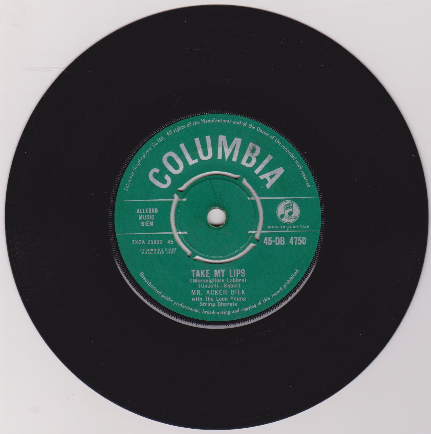 Mr. Acker Bilk With The Leon Young String Chorale – Stranger On The Shore 7" vinyl single VG/VG