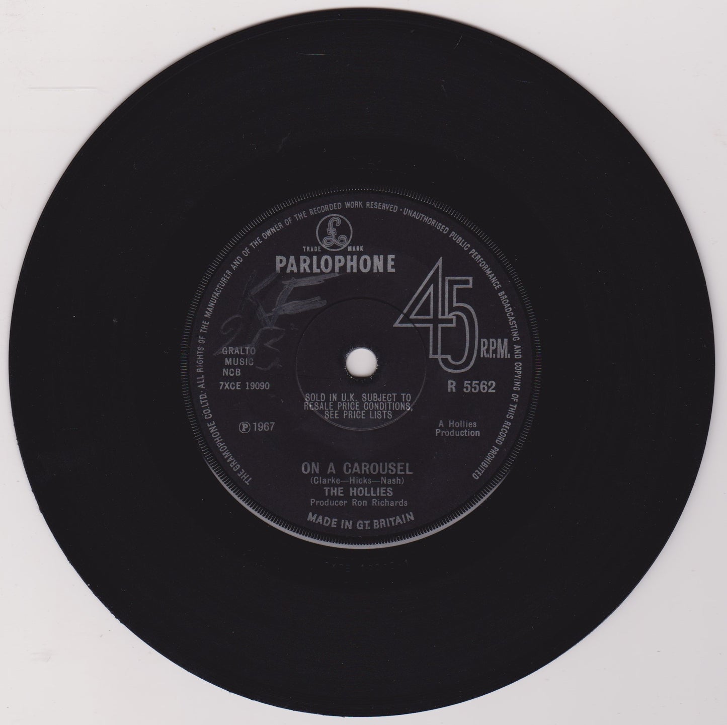 The Hollies – On A Carousel (Parlophone 1967) 7" vinyl single VG/-