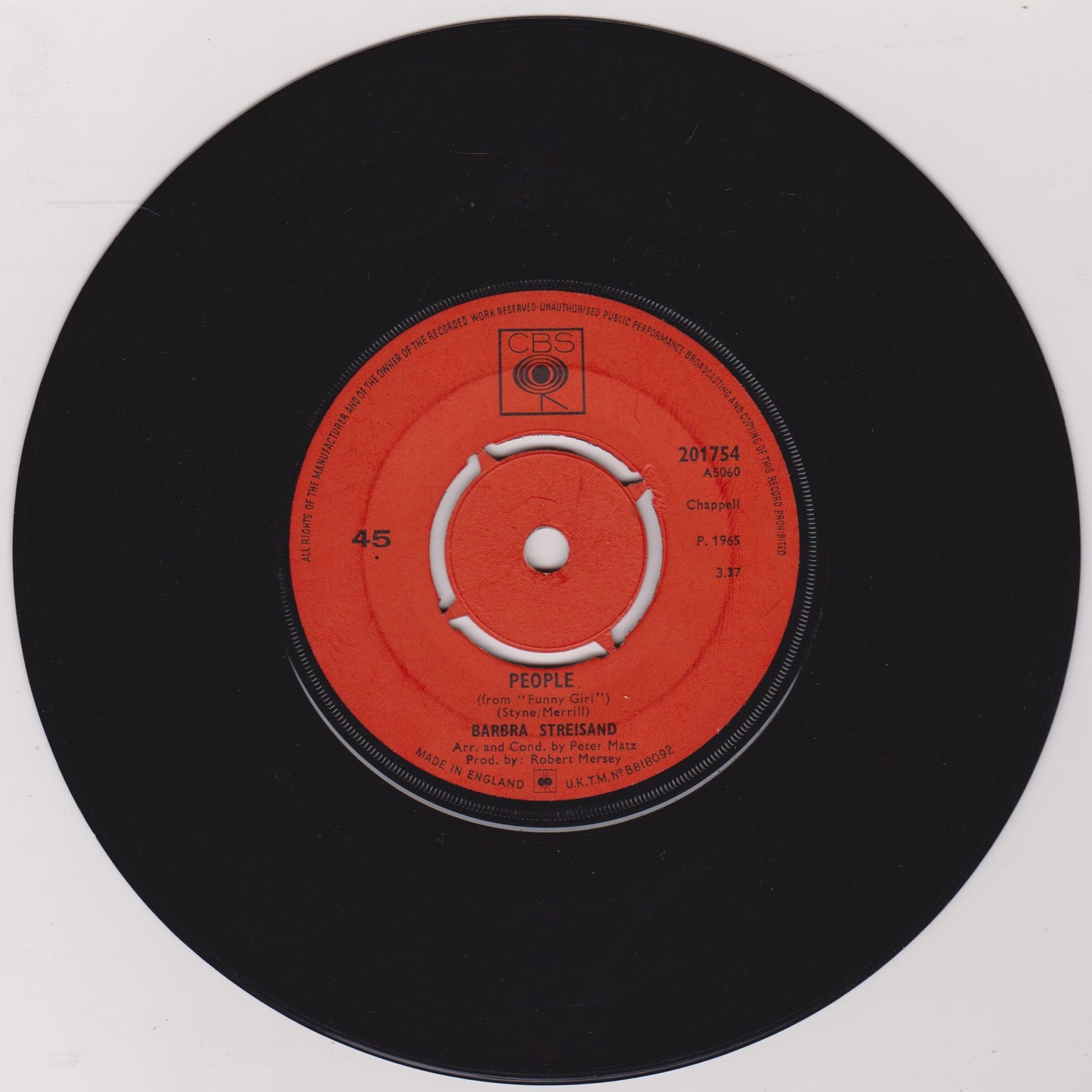Barbra Streisand – People / Funny Girl (CBS 1965) 7" vinyl single VG/-