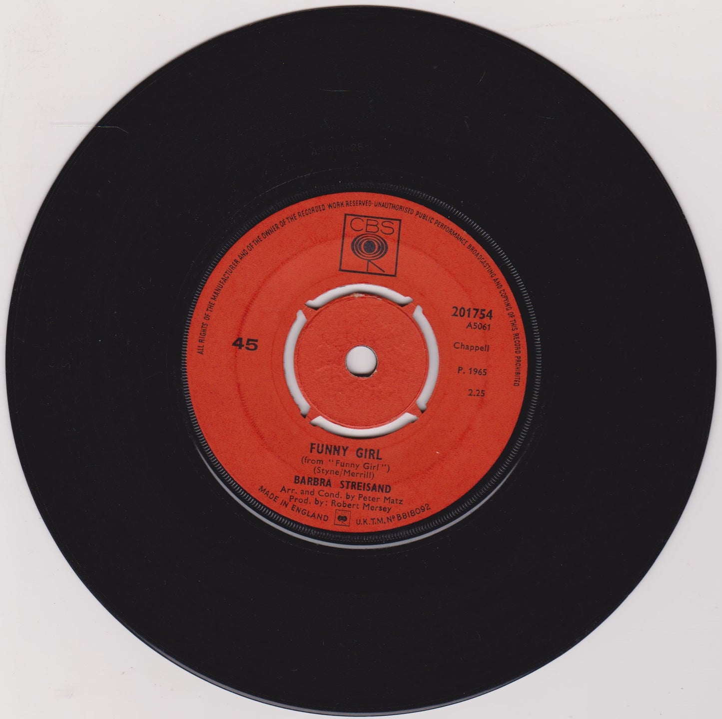 Barbra Streisand – People / Funny Girl (CBS 1965) 7" vinyl single VG/-