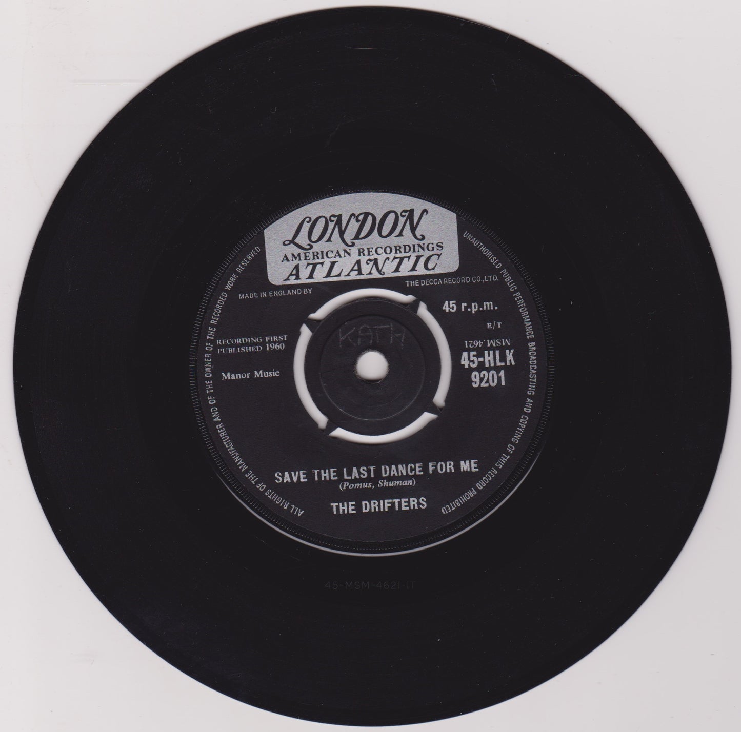 The Drifters - Save The Last Dance For Me (London 1960) 7" vinyl single VG/-