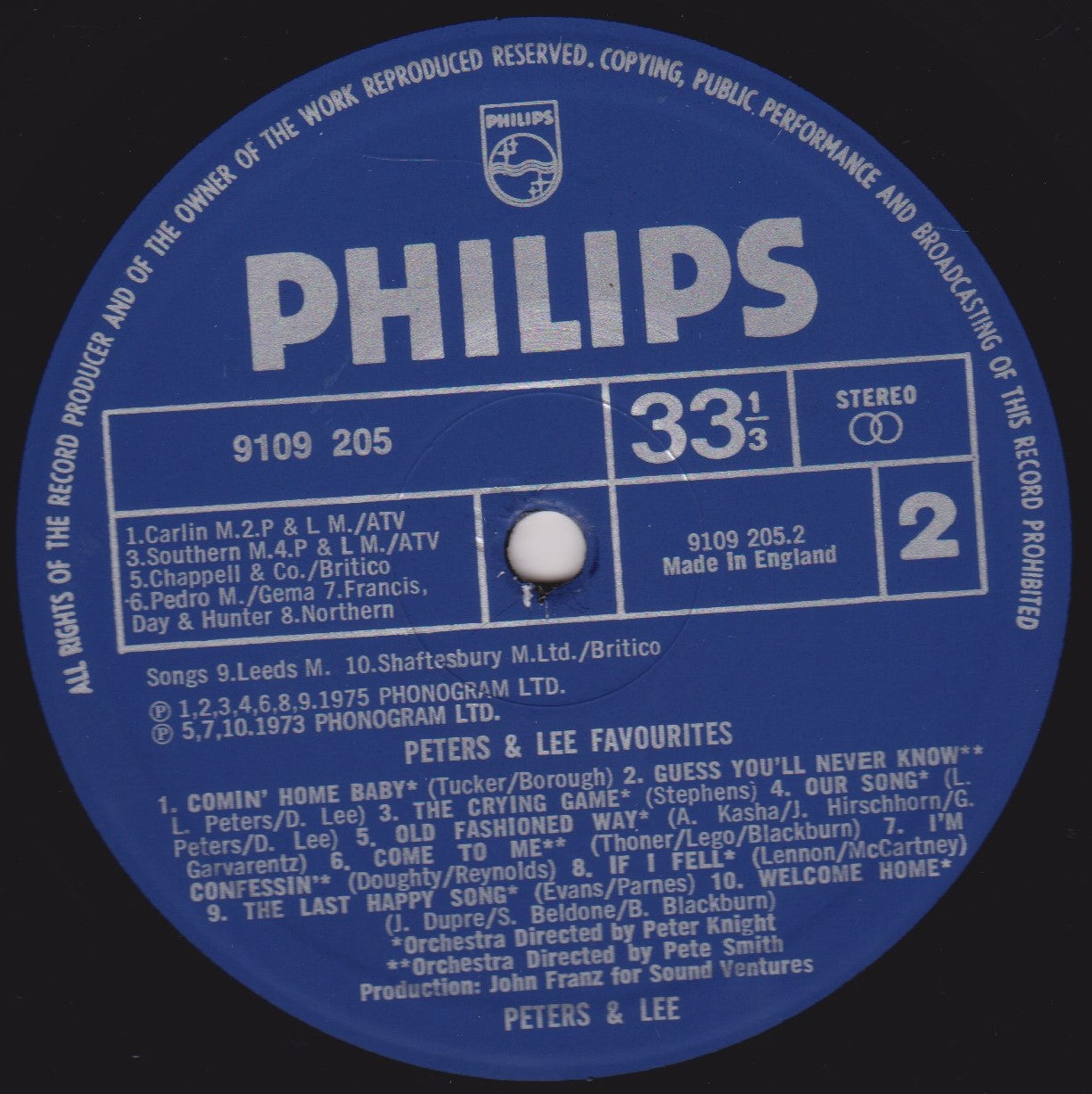 Peters & Lee – Peters & Lee Favourites (Philips 1975) 12" vinyl LP VG/VG