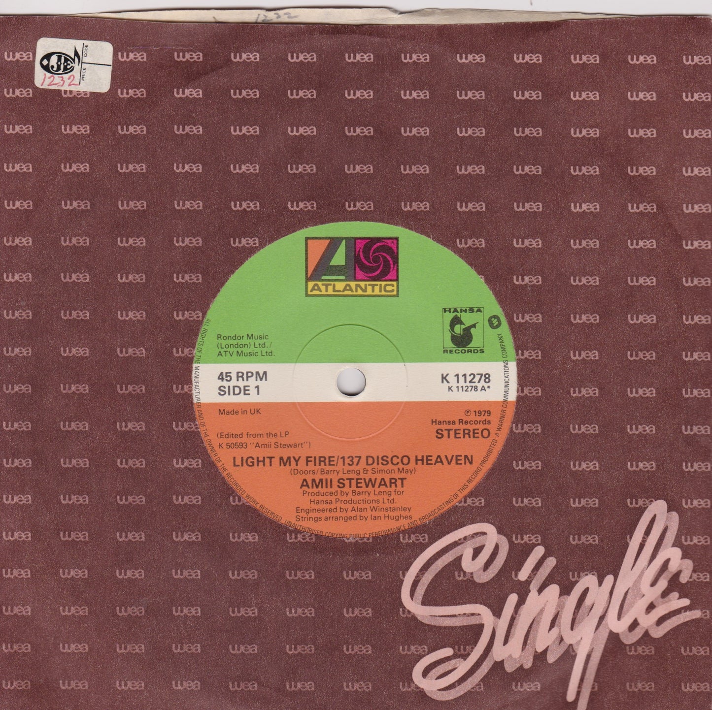 Amii Stewart – Light My Fire/137 Disco Heaven (Atlantic 1979) 7" vinyl single VG/-