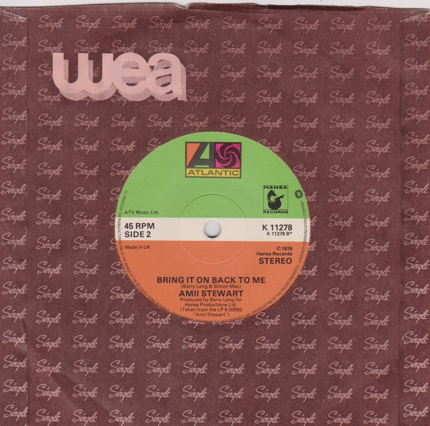 Amii Stewart – Light My Fire/137 Disco Heaven (Atlantic 1979) 7" vinyl single VG/-